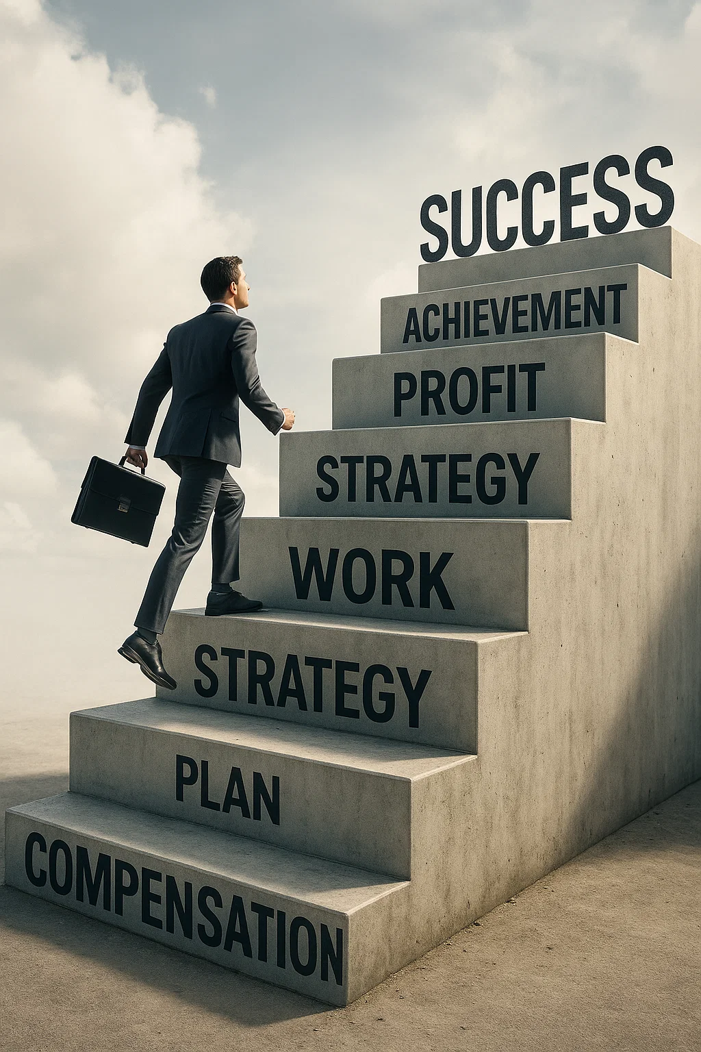 Una escalera de éxito que representa los diferentes niveles del plan de compensación